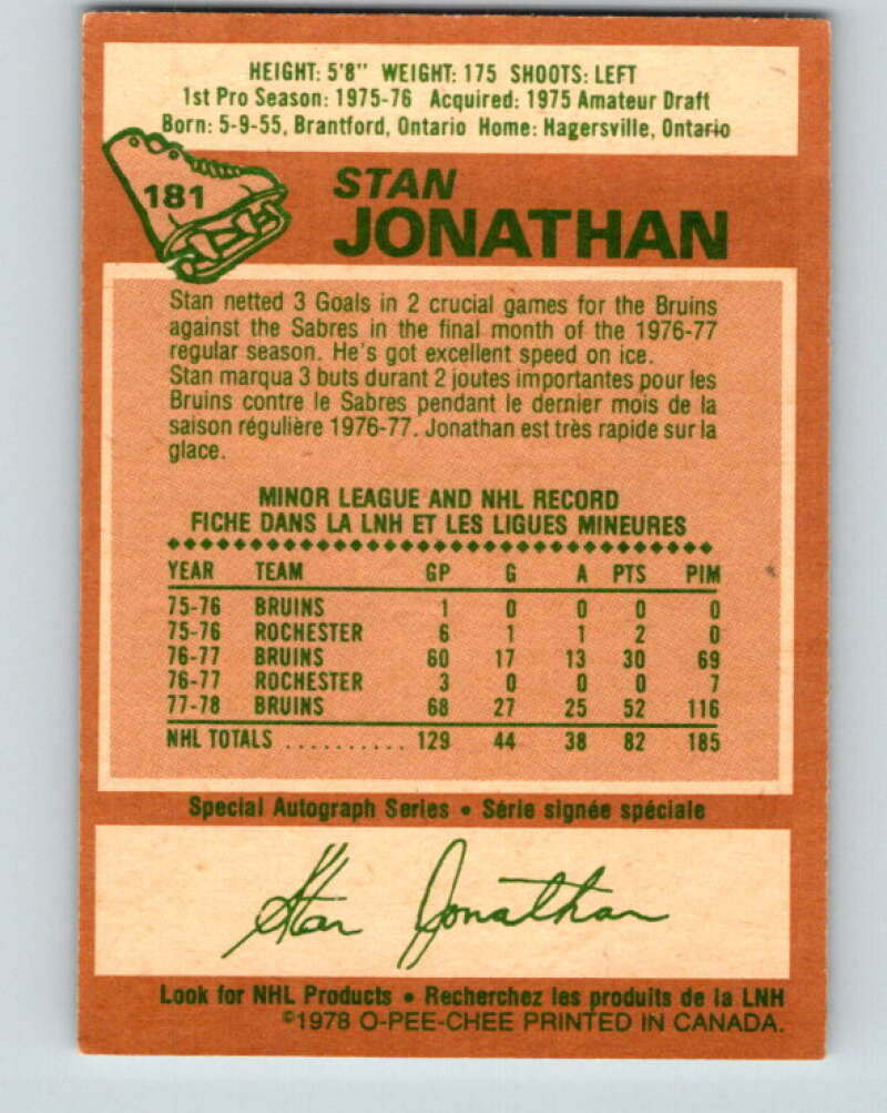 1978-79 O-Pee-Chee #181 Stan Jonathan Boston Bruins V23445