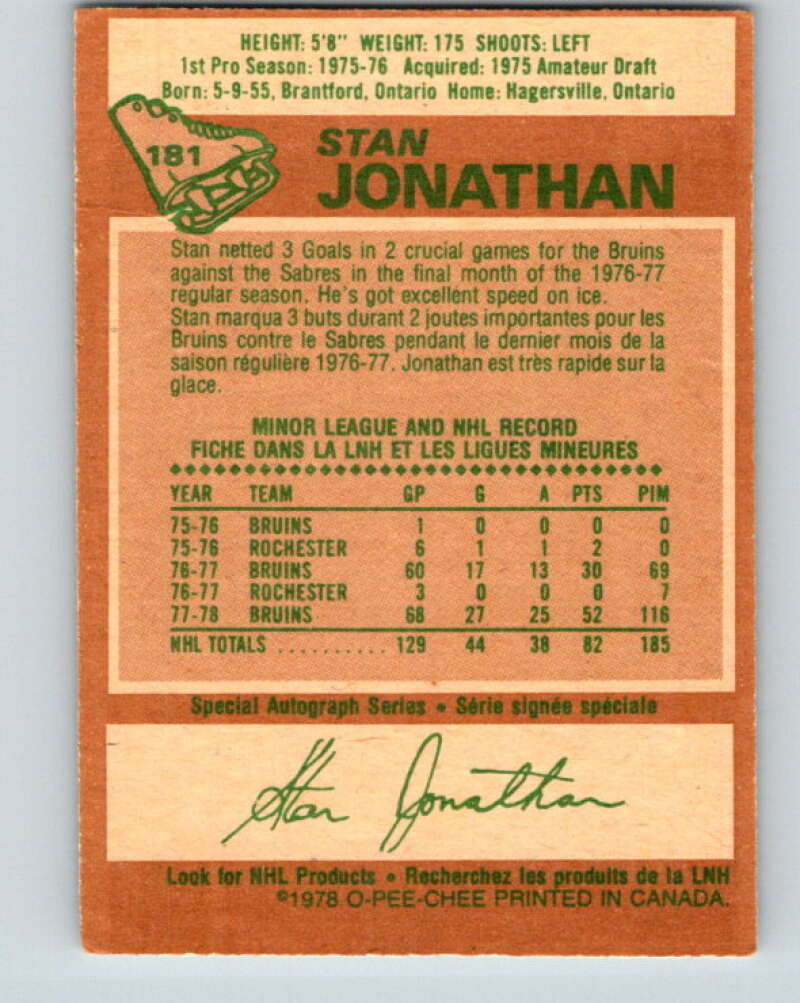 1978-79 O-Pee-Chee #181 Stan Jonathan Boston Bruins V23446