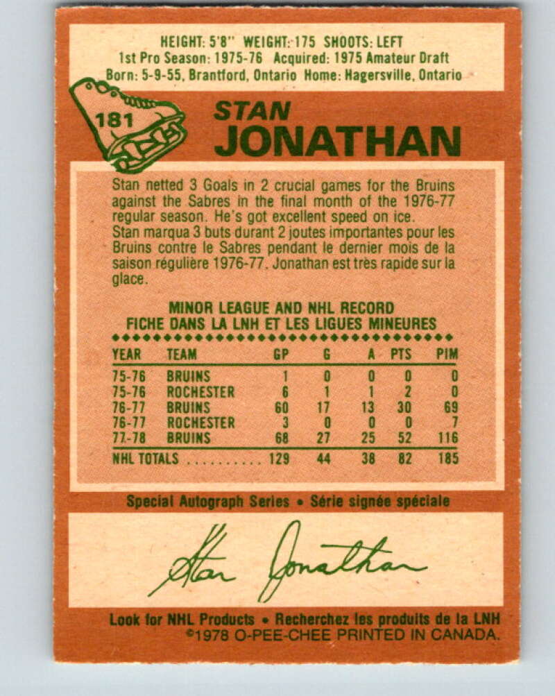 1978-79 O-Pee-Chee #181 Stan Jonathan Boston Bruins V23448