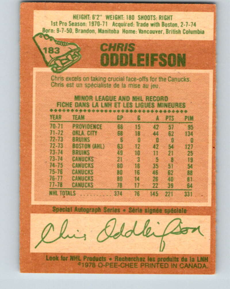 1978-79 O-Pee-Chee #183 Chris Oddleifson Canucks V23472