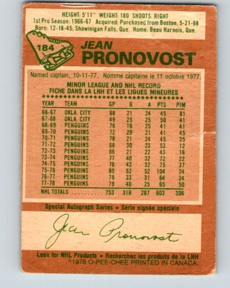 1978-79 O-Pee-Chee #184 Jean Pronovost Atlanta Flames V23484