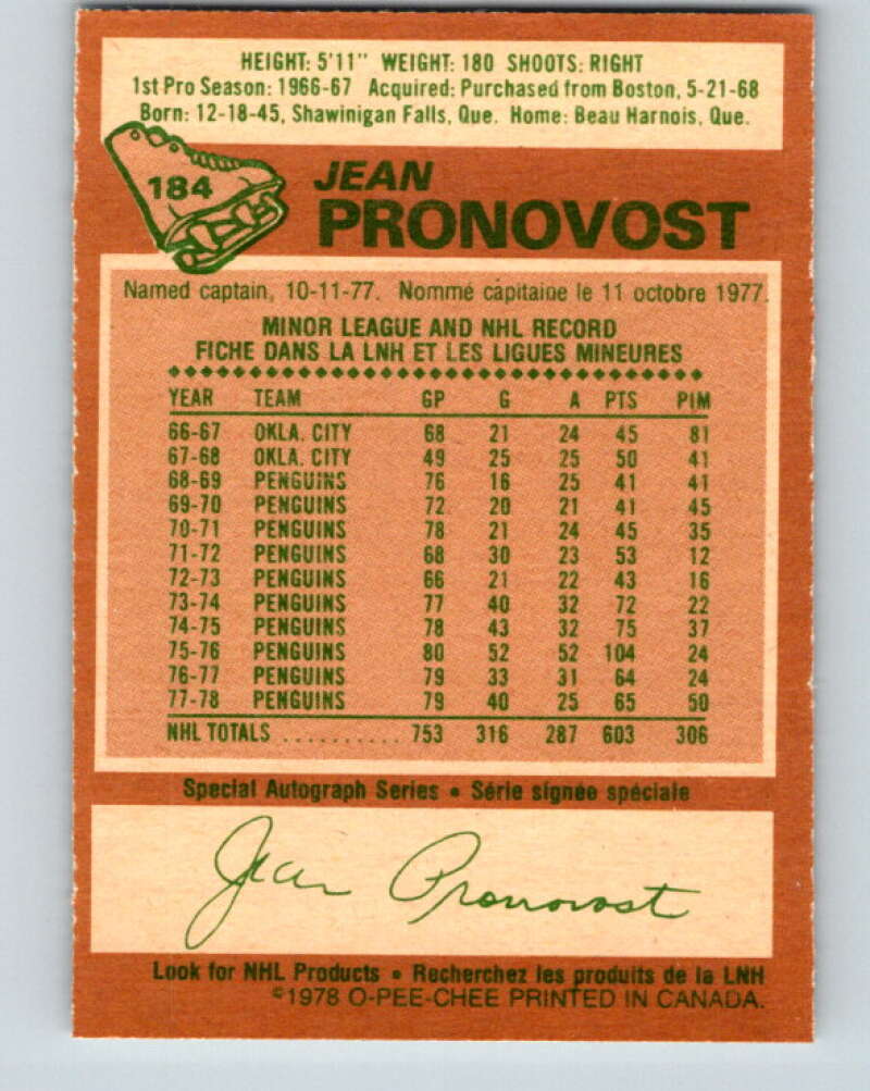 1978-79 O-Pee-Chee #184 Jean Pronovost Atlanta Flames V23487