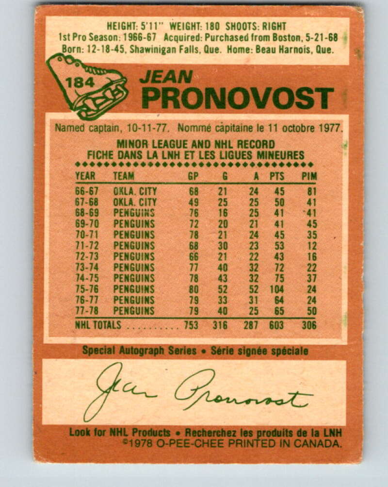 1978-79 O-Pee-Chee #184 Jean Pronovost Atlanta Flames V23489