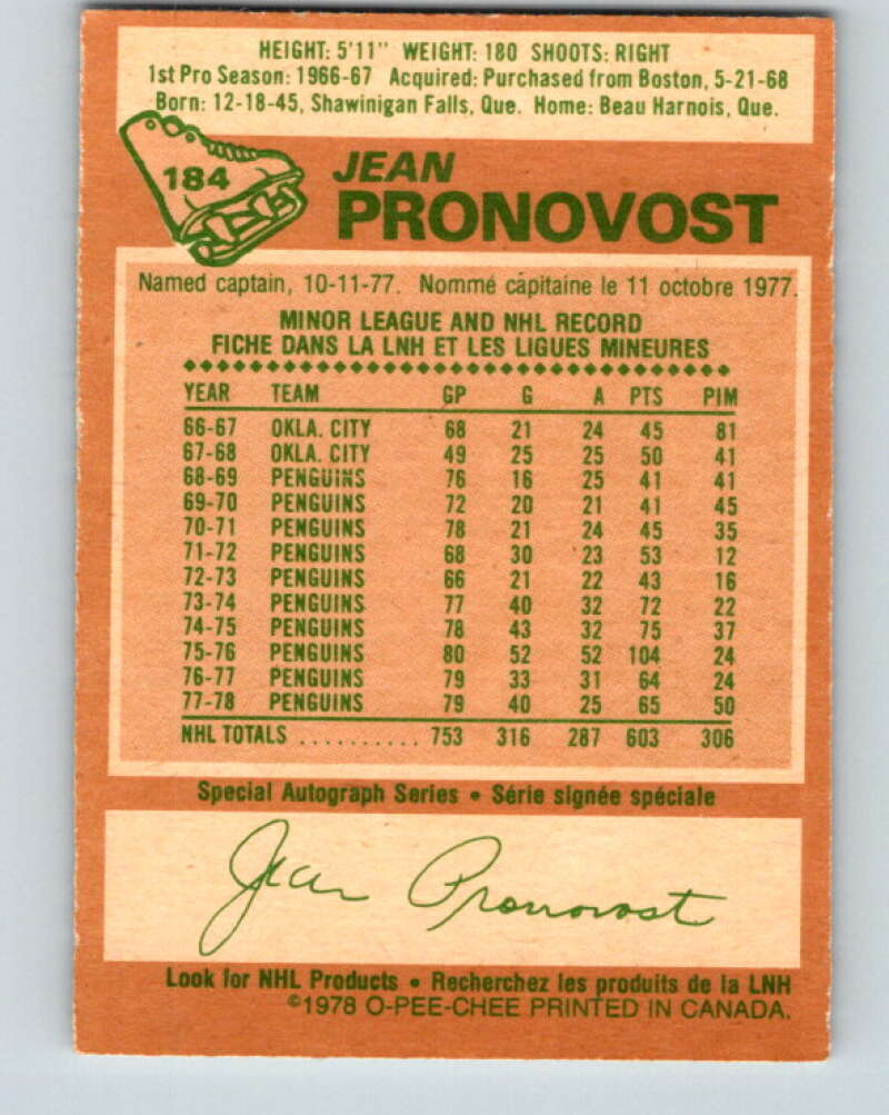 1978-79 O-Pee-Chee #184 Jean Pronovost Atlanta Flames V23490