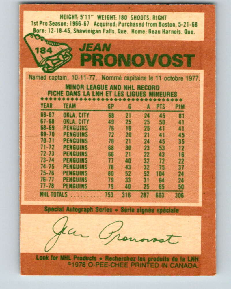 1978-79 O-Pee-Chee #184 Jean Pronovost Atlanta Flames V23491