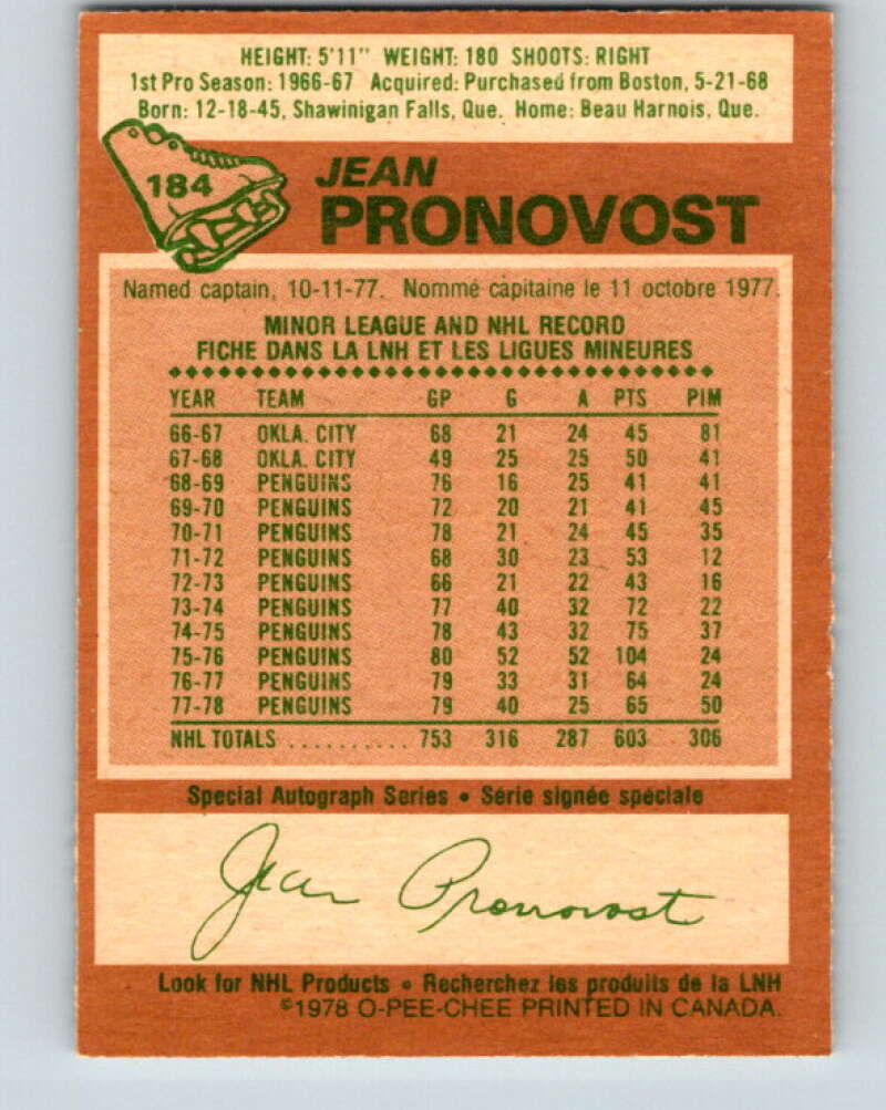 1978-79 O-Pee-Chee #184 Jean Pronovost Atlanta Flames V23494