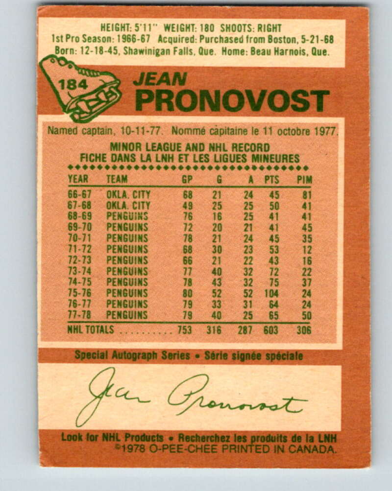 1978-79 O-Pee-Chee #184 Jean Pronovost Atlanta Flames V23496