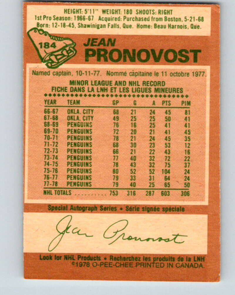1978-79 O-Pee-Chee #184 Jean Pronovost Atlanta Flames V23499