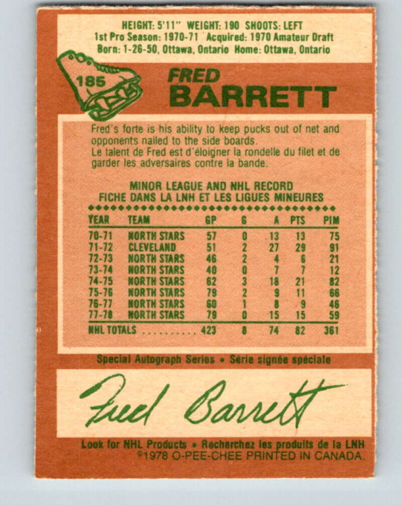 1978-79 O-Pee-Chee #185 Fred Barrett Minnesota North Stars V23501
