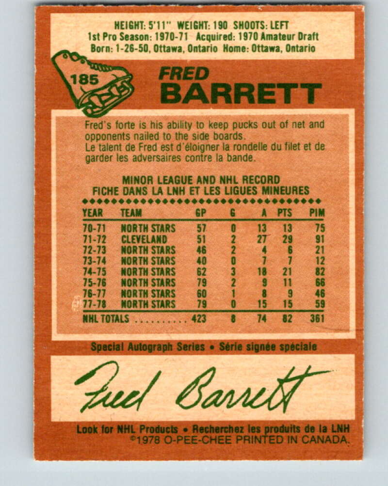 1978-79 O-Pee-Chee #185 Fred Barrett Minnesota North Stars V23503