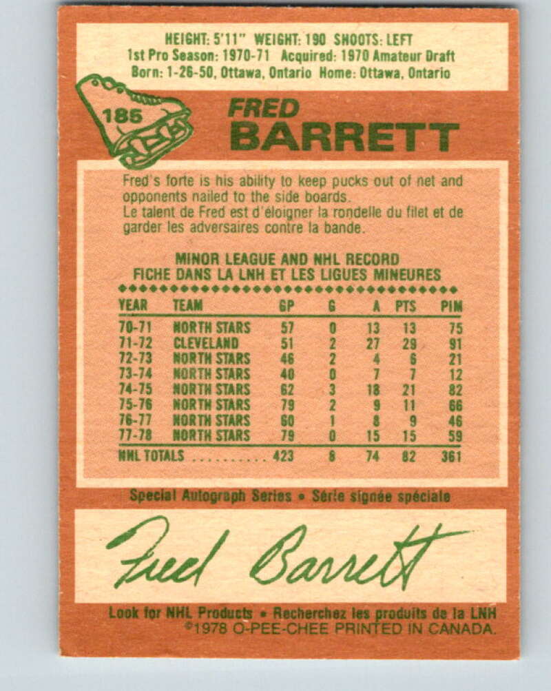 1978-79 O-Pee-Chee #185 Fred Barrett Minnesota North Stars V23505