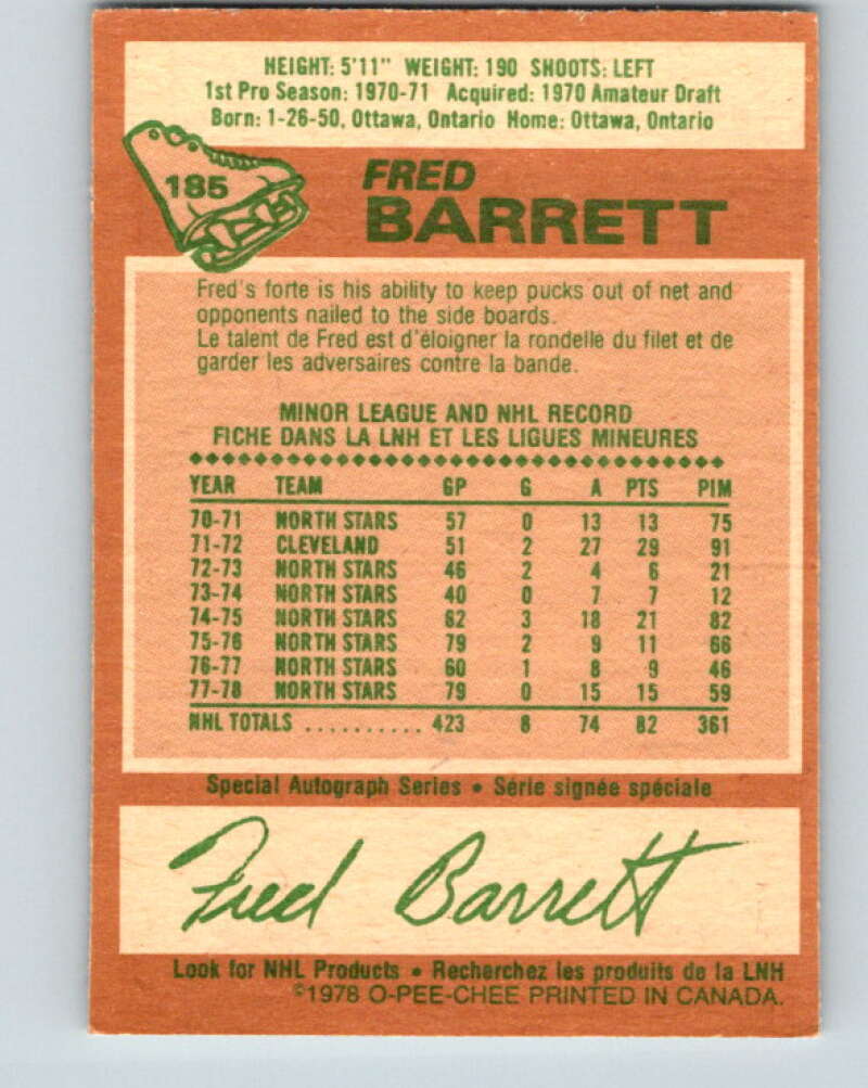 1978-79 O-Pee-Chee #185 Fred Barrett Minnesota North Stars V23508