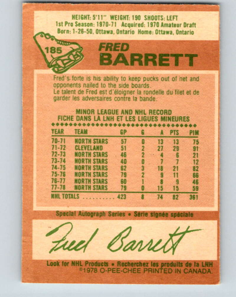 1978-79 O-Pee-Chee #185 Fred Barrett Minnesota North Stars V23510