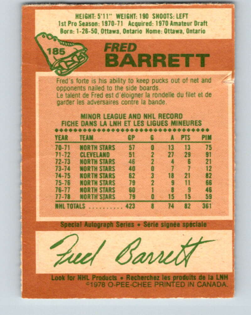 1978-79 O-Pee-Chee #185 Fred Barrett Minnesota North Stars V23512