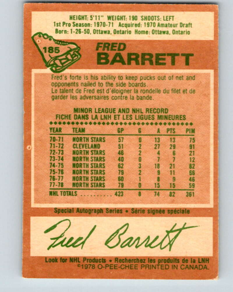 1978-79 O-Pee-Chee #185 Fred Barrett Minnesota North Stars V23513