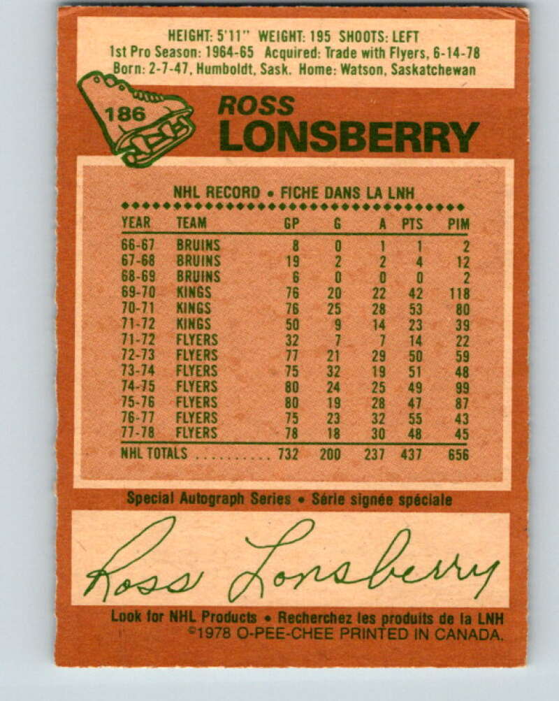 1978-79 O-Pee-Chee #186 Ross Lonsberry Penguins V23516