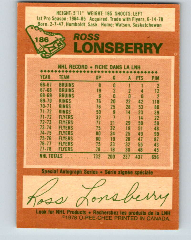 1978-79 O-Pee-Chee #186 Ross Lonsberry Penguins V23517