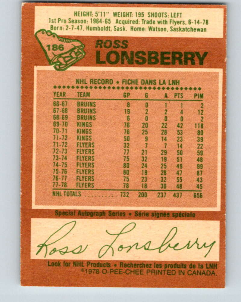 1978-79 O-Pee-Chee #186 Ross Lonsberry Penguins V23520