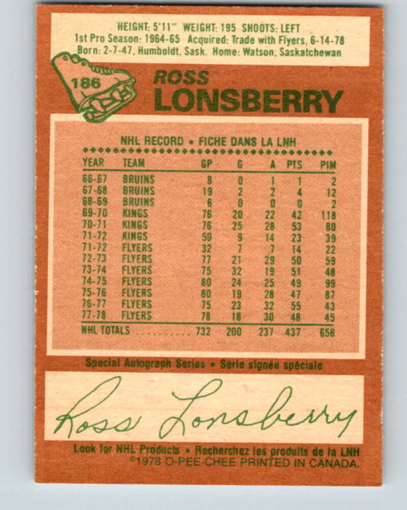 1978-79 O-Pee-Chee #186 Ross Lonsberry Penguins V23522