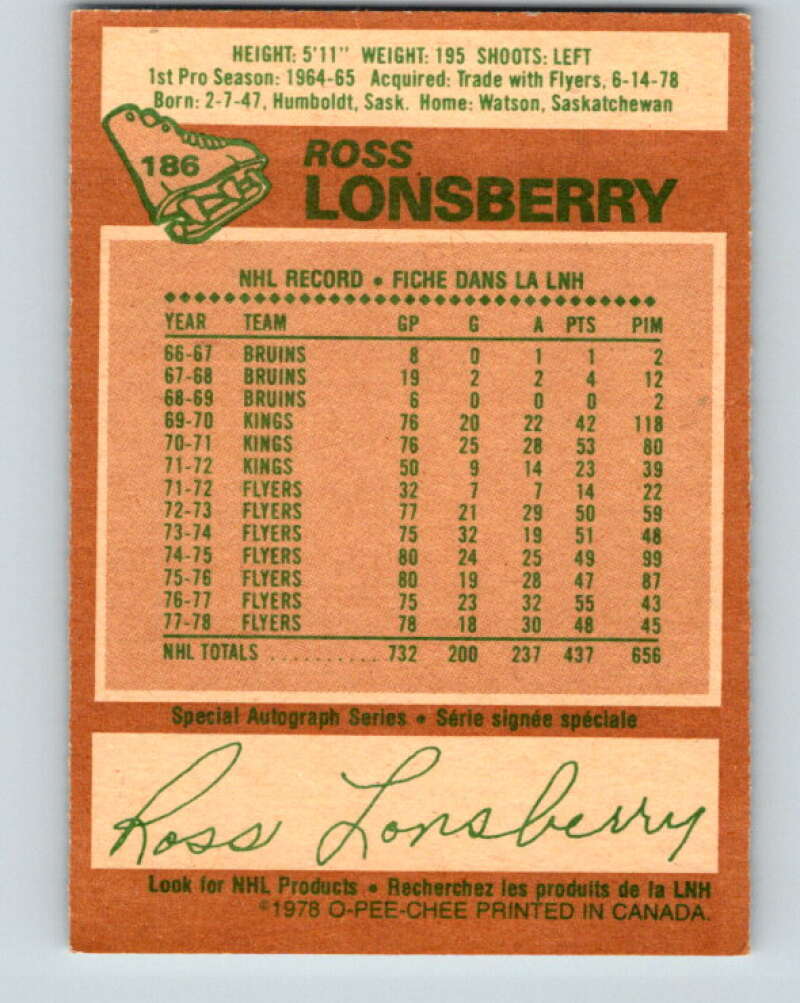 1978-79 O-Pee-Chee #186 Ross Lonsberry Penguins V23524