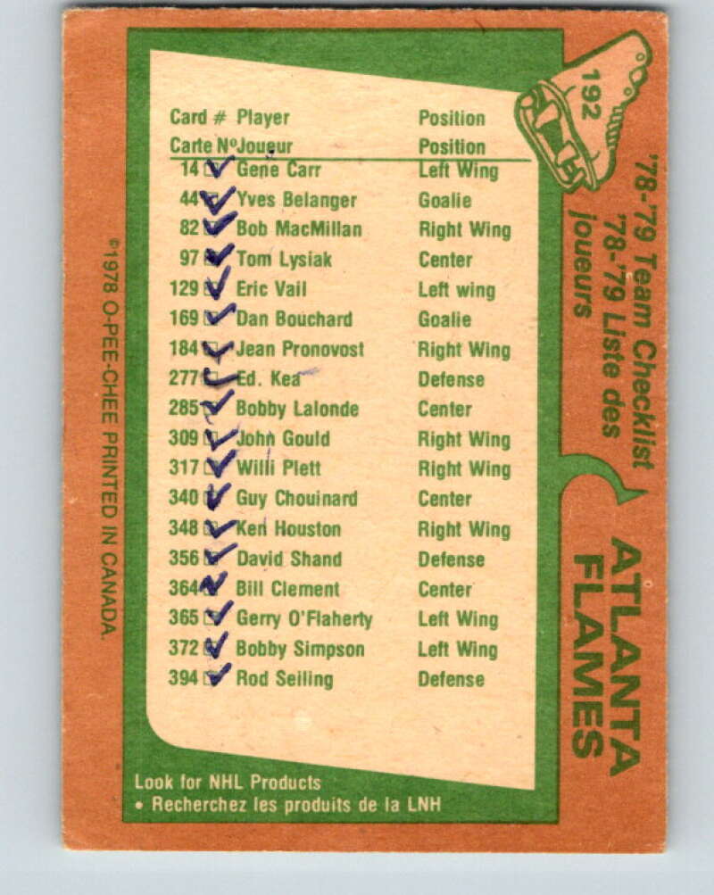 1978-79 O-Pee-Chee #192 Atlanta Flames TC V23583