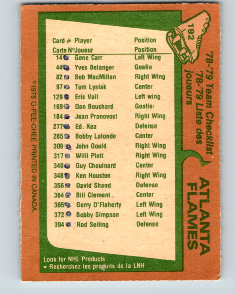 1978-79 O-Pee-Chee #192 Atlanta Flames TC V23585