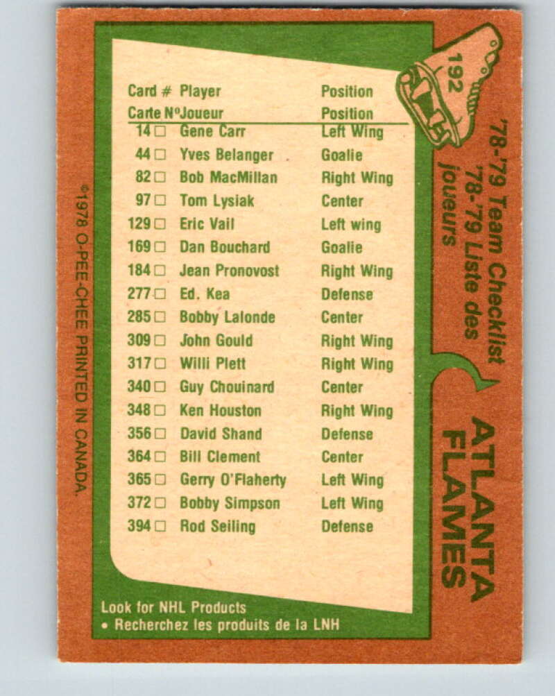 1978-79 O-Pee-Chee #192 Atlanta Flames TC V23587