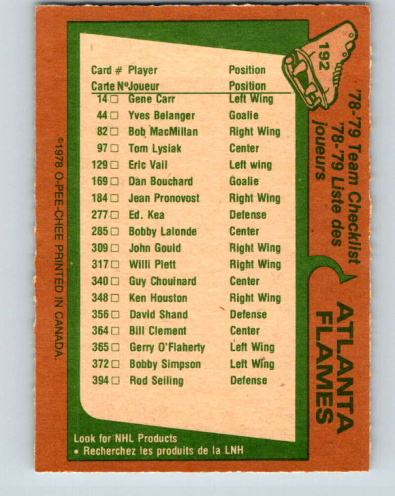 1978-79 O-Pee-Chee #192 Atlanta Flames TC V23589