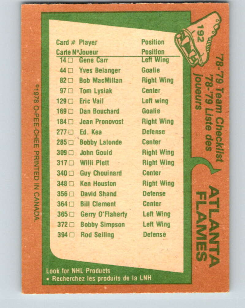 1978-79 O-Pee-Chee #192 Atlanta Flames TC V23590