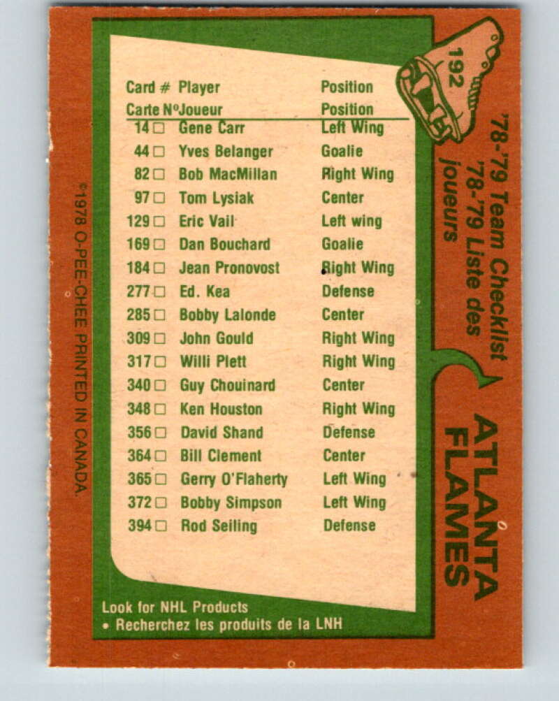 1978-79 O-Pee-Chee #192 Atlanta Flames TC V23591