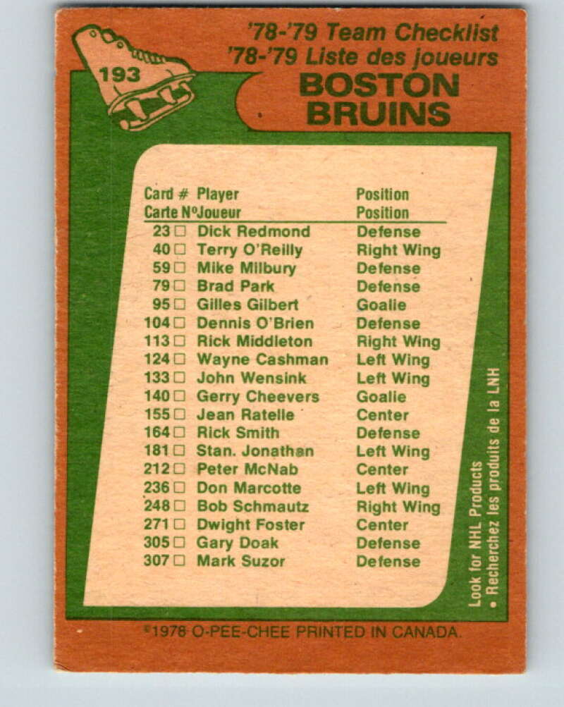 1978-79 O-Pee-Chee #193 Boston Bruins TC V23599