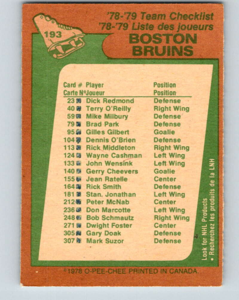 1978-79 O-Pee-Chee #193 Boston Bruins TC V23608