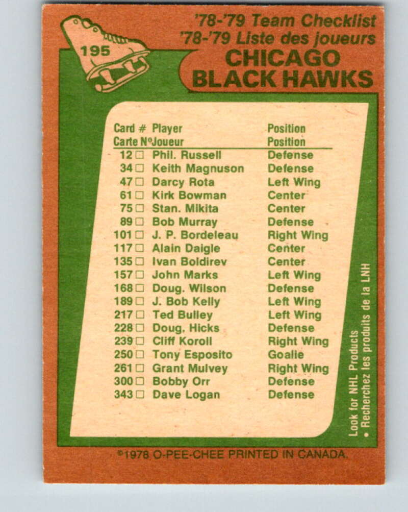 1978-79 O-Pee-Chee #195 Chicago Blackhawks TC V23627