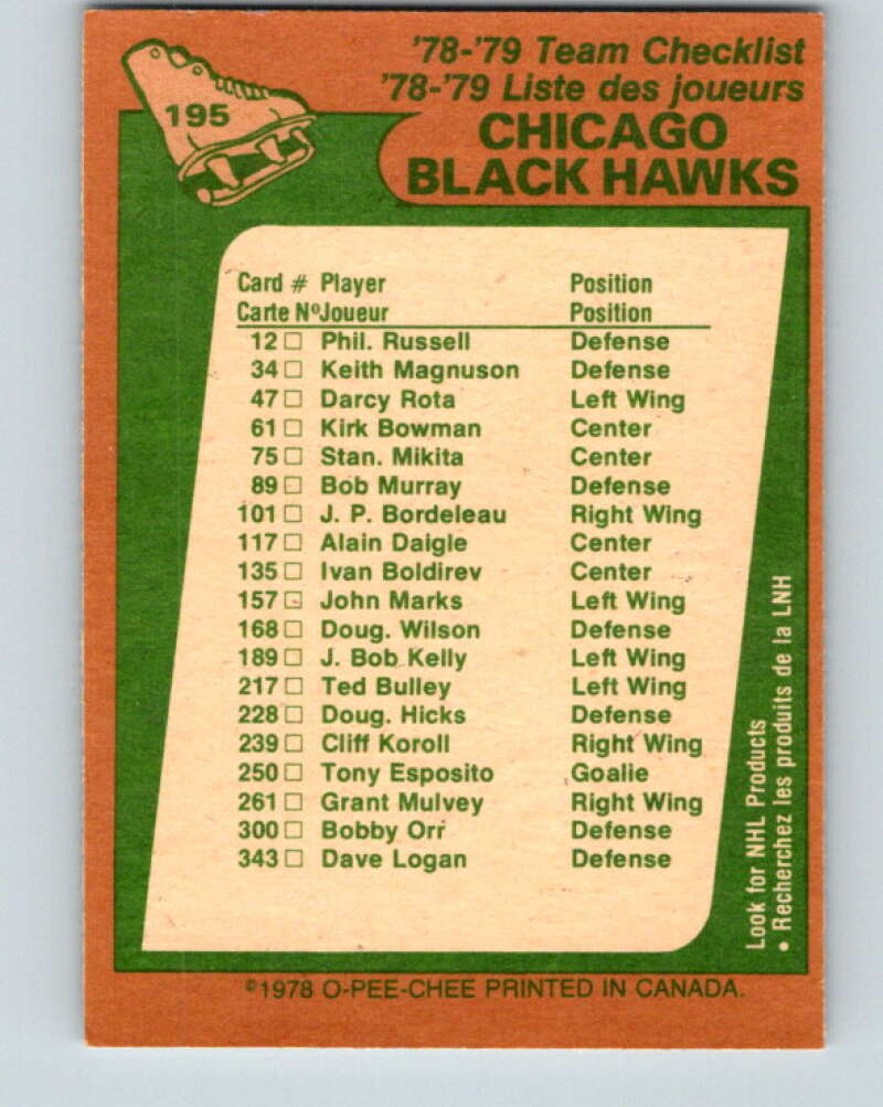 1978-79 O-Pee-Chee #195 Chicago Blackhawks TC V23635