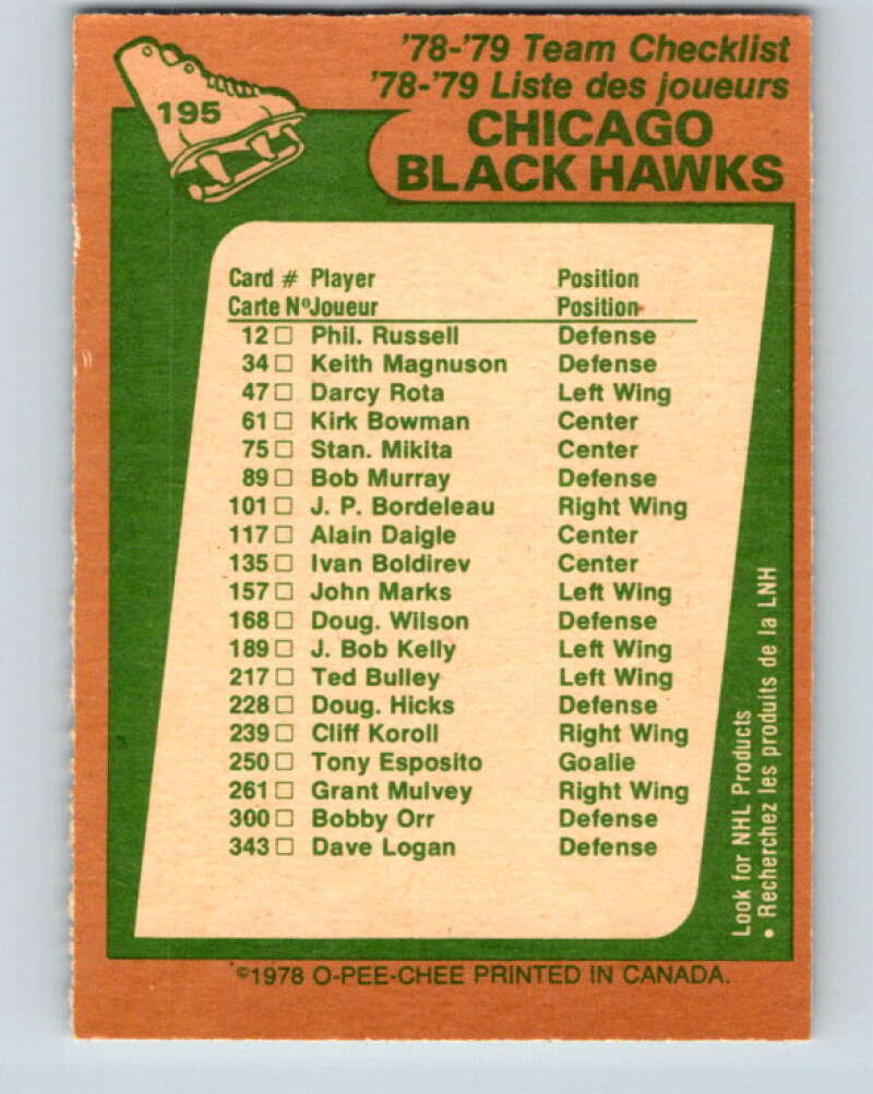 1978-79 O-Pee-Chee #195 Chicago Blackhawks TC V23636