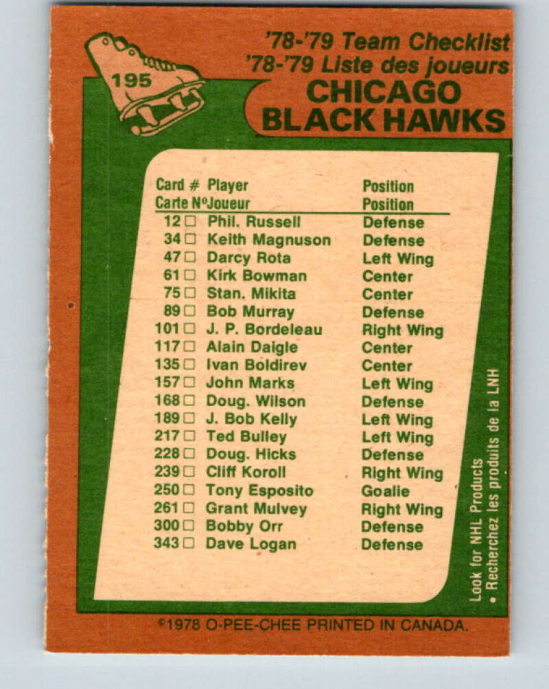 1978-79 O-Pee-Chee #195 Chicago Blackhawks TC V23646