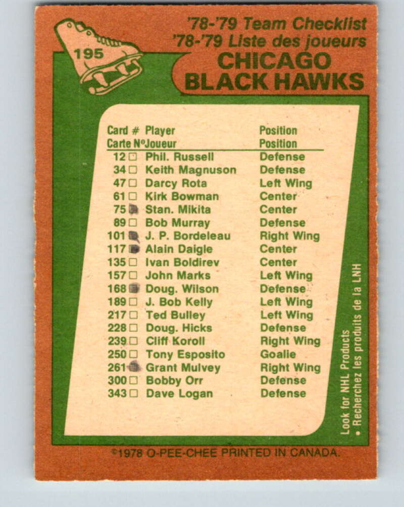 1978-79 O-Pee-Chee #195 Chicago Blackhawks TC V23650