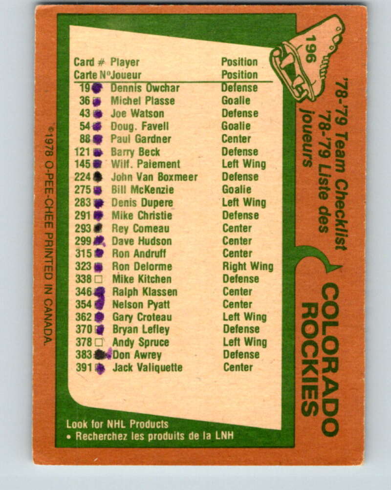 1978-79 O-Pee-Chee #196 Colorado Rockies TC V23657