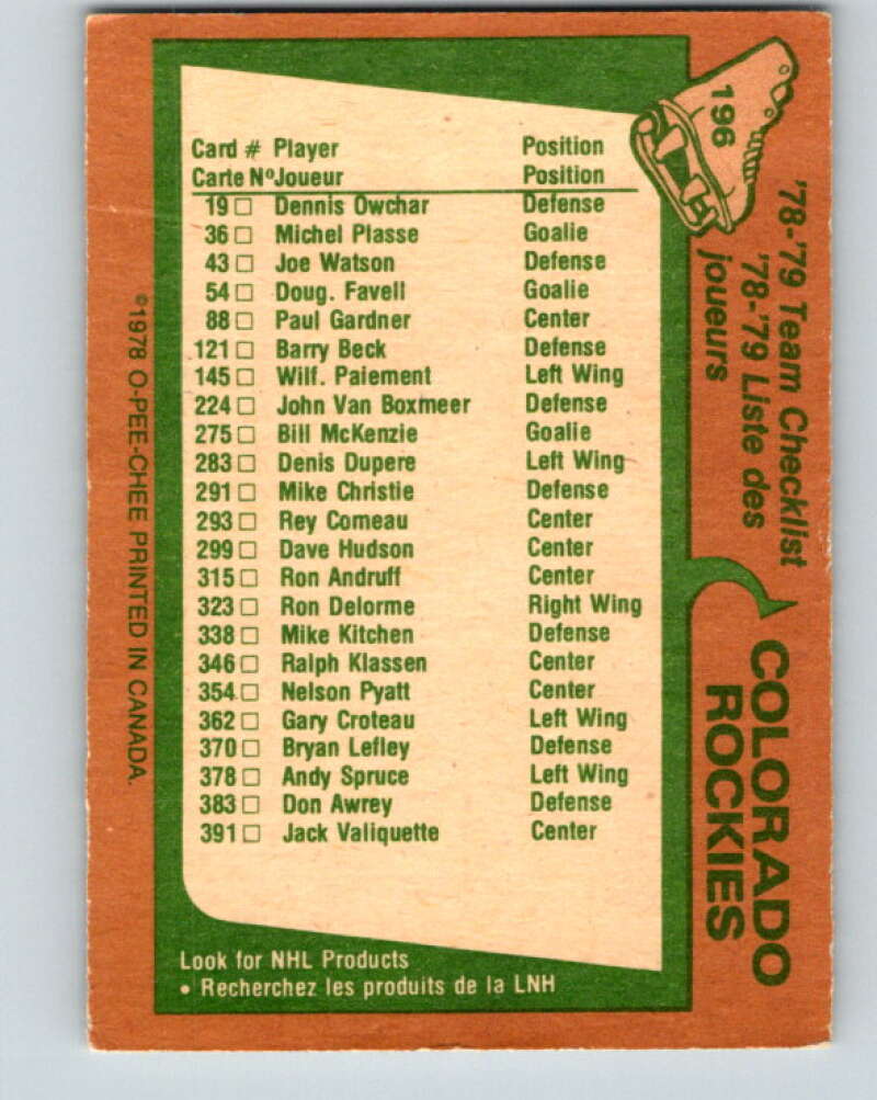 1978-79 O-Pee-Chee #196 Colorado Rockies TC V23659
