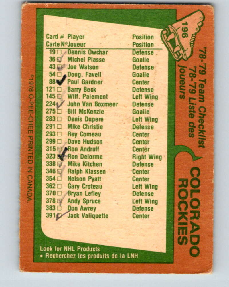 1978-79 O-Pee-Chee #196 Colorado Rockies TC V23661