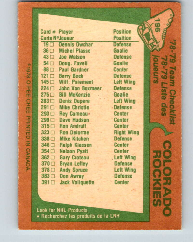 1978-79 O-Pee-Chee #196 Colorado Rockies TC V23663