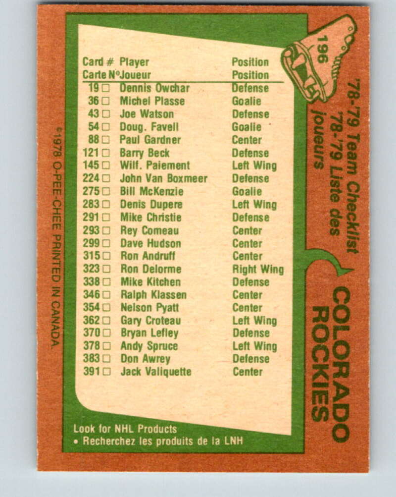 1978-79 O-Pee-Chee #196 Colorado Rockies TC V23665