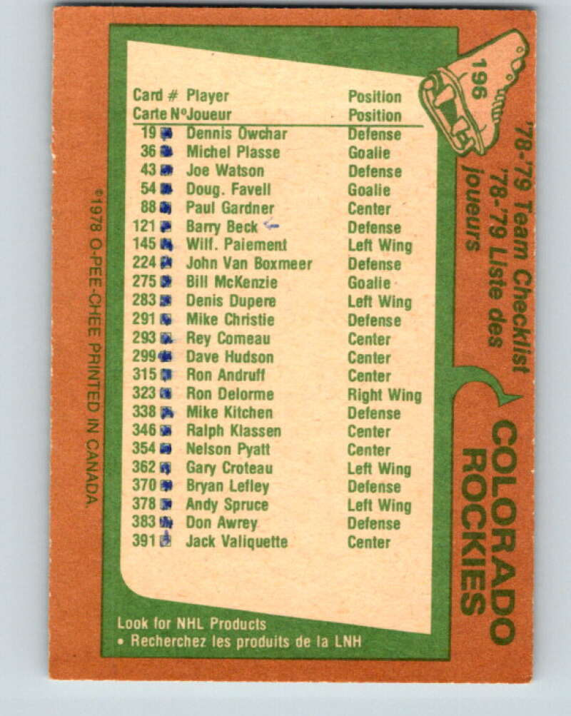 1978-79 O-Pee-Chee #196 Colorado Rockies TC V23666