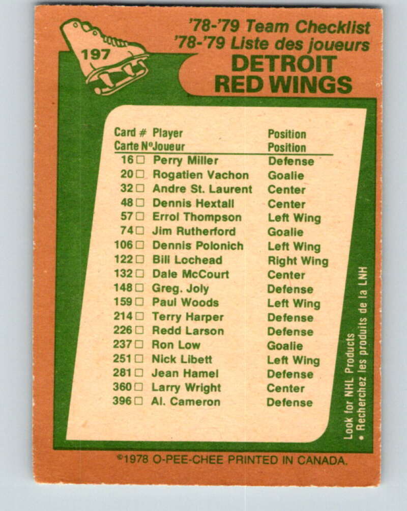 1978-79 O-Pee-Chee #197 Detroit Red Wings TC V23673