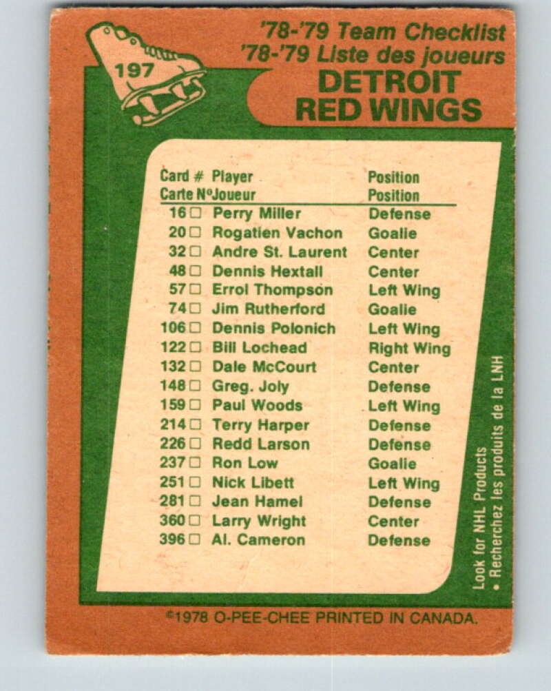 1978-79 O-Pee-Chee #197 Detroit Red Wings TC V23678