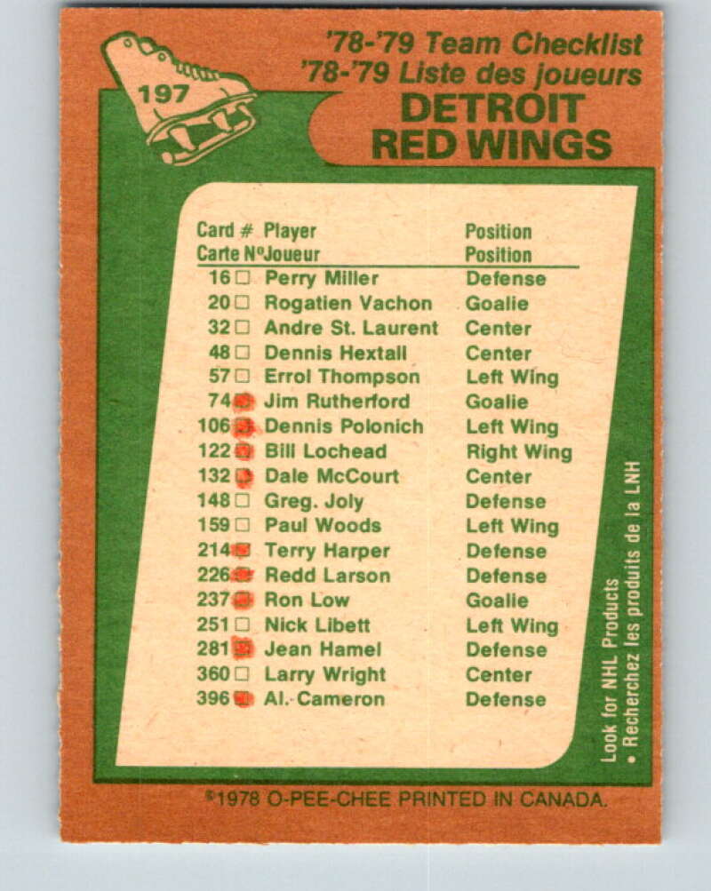 1978-79 O-Pee-Chee #197 Detroit Red Wings TC V23679