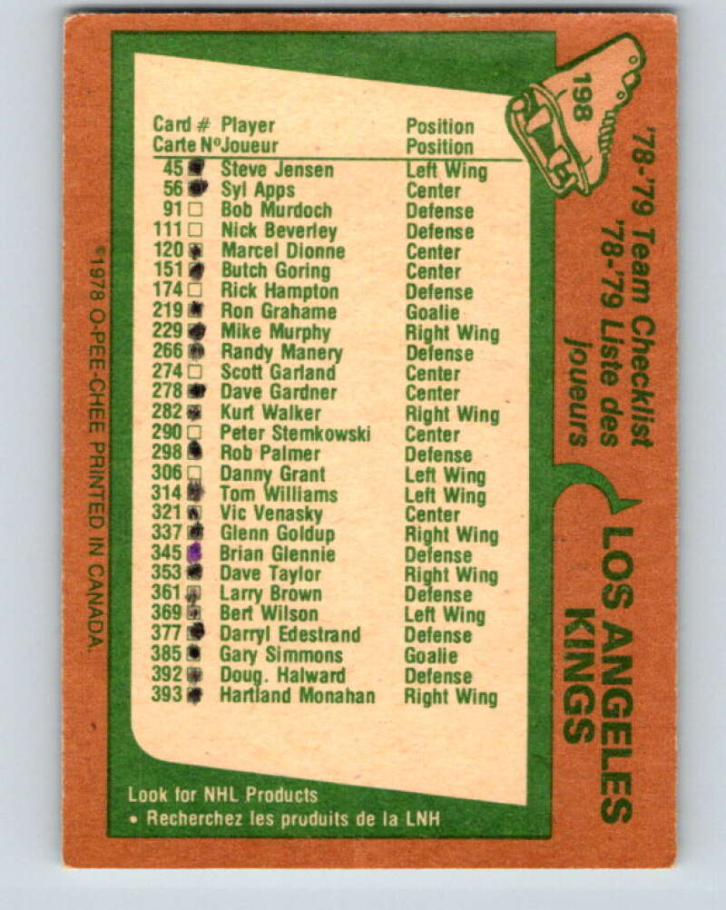 1978-79 O-Pee-Chee #198 Los Angeles Kings TC V23690