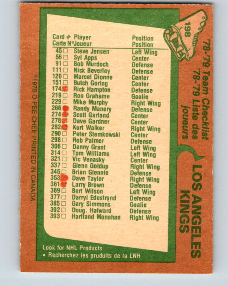 1978-79 O-Pee-Chee #198 Los Angeles Kings TC V23693