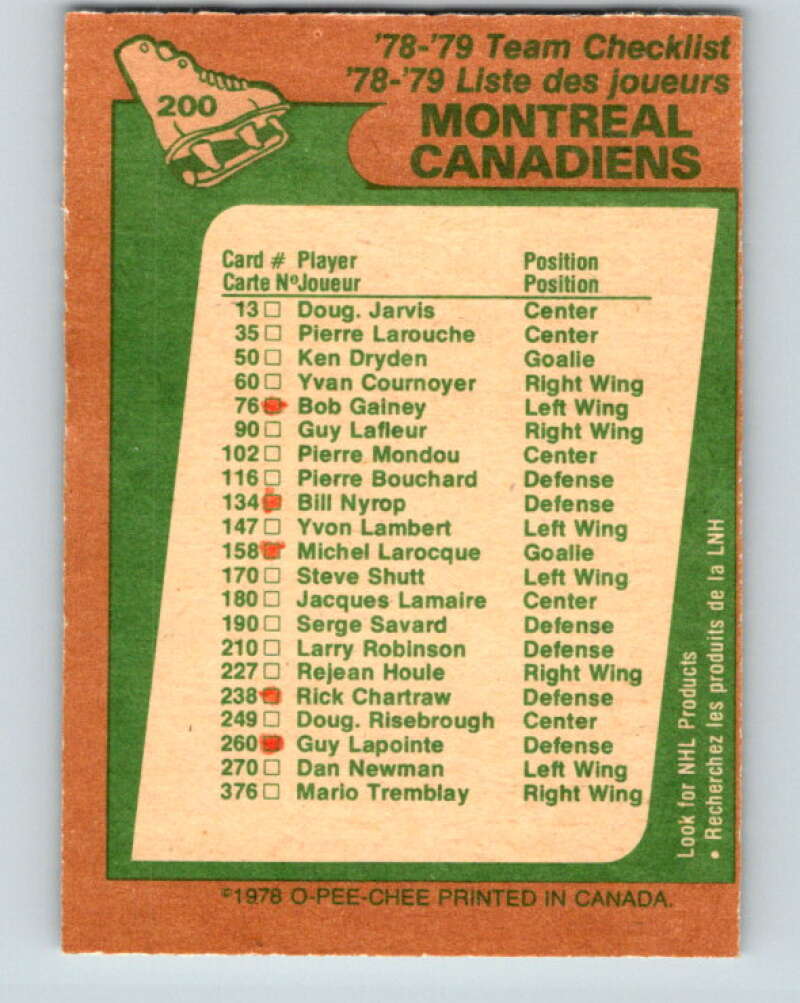 1978-79 O-Pee-Chee #200 Montreal Canadiens TC V23710