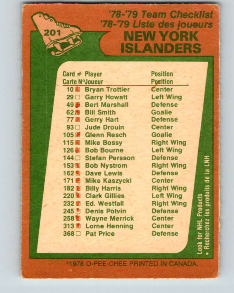 1978-79 O-Pee-Chee #201 New York Islanders TC V23727